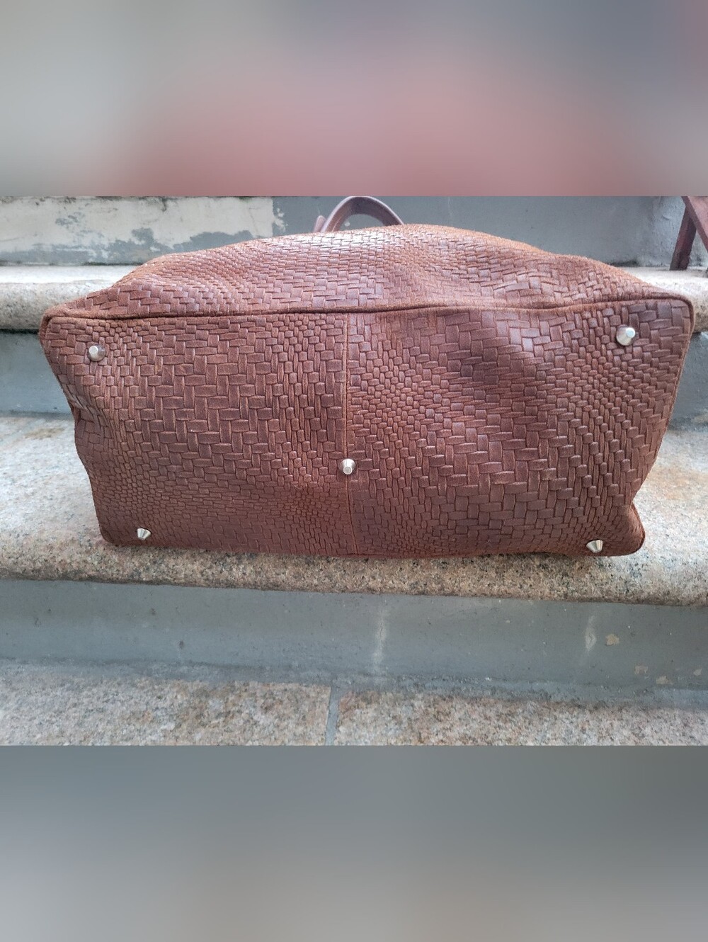 Italian Tulipani Woven Leather Satchel Shoulder Bag Brown Large Made in Italy - Picture 6 of 14